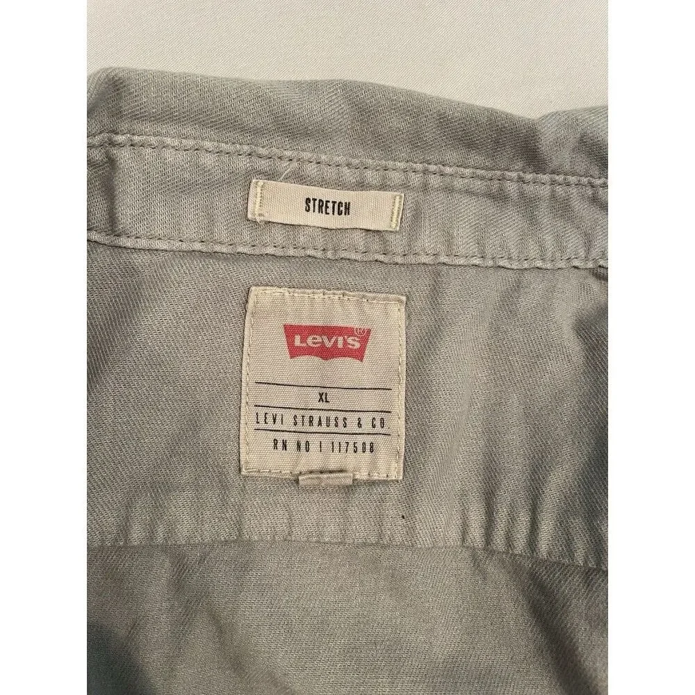 Levi Shirt Men Size XL Gray Short Sleeve Stretch Button Up